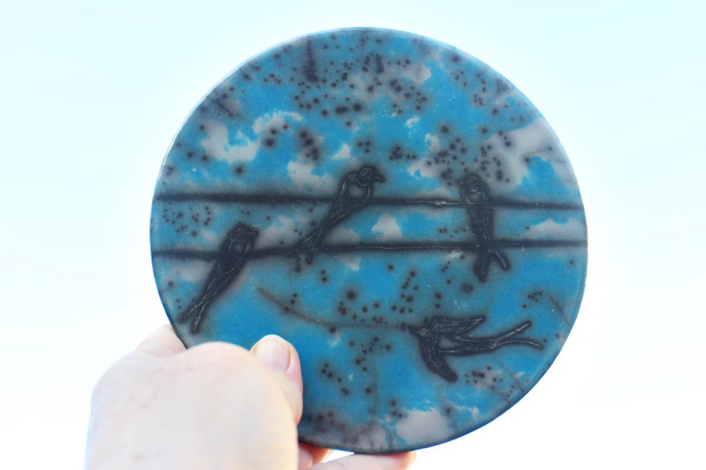 Cyanotypie auf Keramik, Schwalben