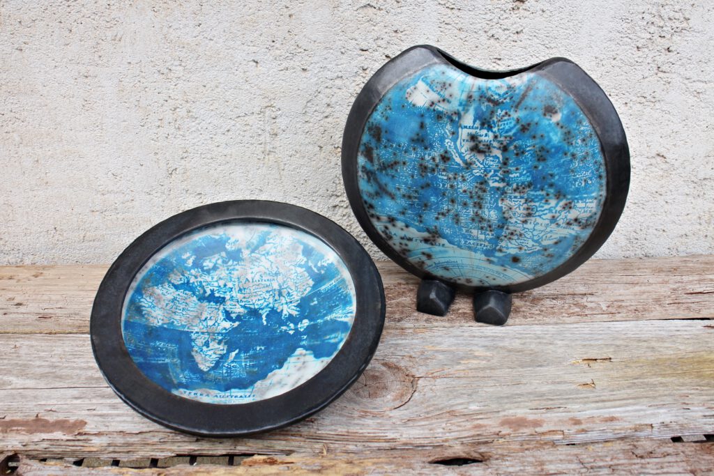 Raku Keramik mit Cyanotypie